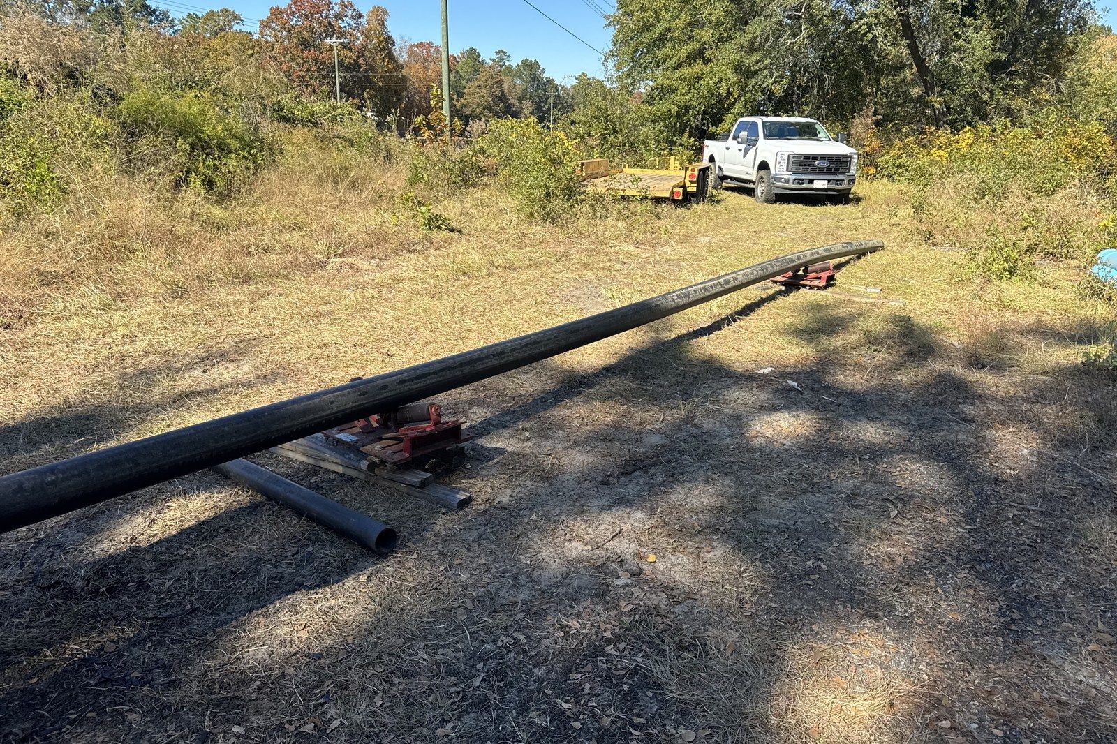 Fused pipe strung out and ready to pull